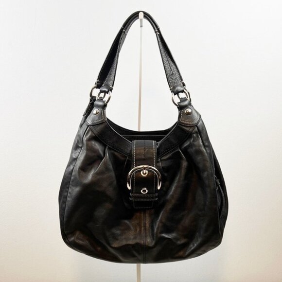 Coach Handbags - Coach Lynn Soho Large Buckle Black Soft Leather Pleated Shoulder Bag 15075